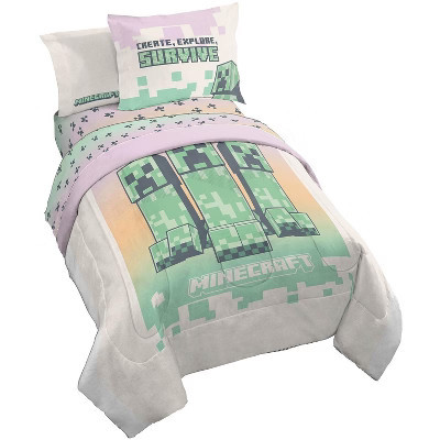 Jay Franco Minecraft Creeper Pink and Green Bed Set Twin | Target