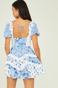 Aderny Patchwork Floral Dress in White and Blue | Altar'd State | Altar'd State