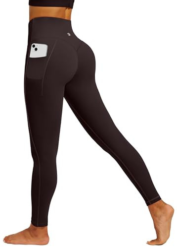 IUGA Womens Hidden Scrunch Butt Lifting Leggings Compression Gym Leggings with Pockets Booty Workout Yoga Pants Tummy Control Dark Coffee | Amazon (US)