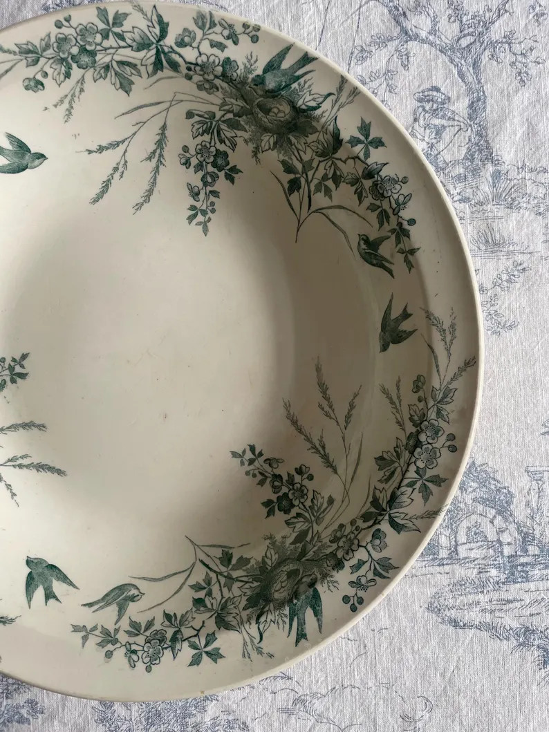 Antique French Ironstone Transferware Serving Bowl, Creil et Montereau, Linotte model | Etsy (US)