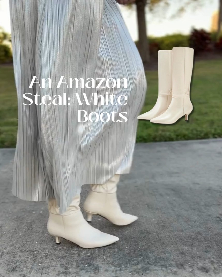 An Amazon steal: These ivory boots are big on style, but small on price. They are perfect for wearing with your winter white outfits!  

 #LTKootd #LTKOver40 #LTKFindsUnder100