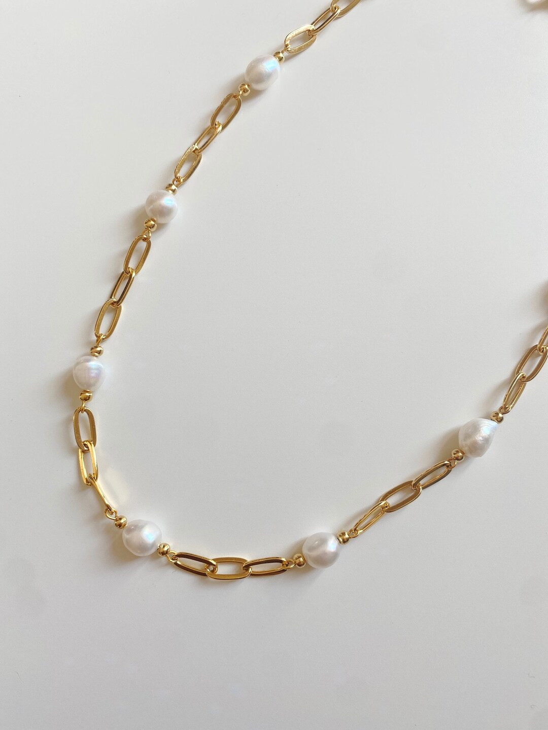 Pearl Choker Chain Necklace, Paperclip Necklace Fresh Water Pearls, Pearl Chain Necklace, Real Pe... | Etsy (US)