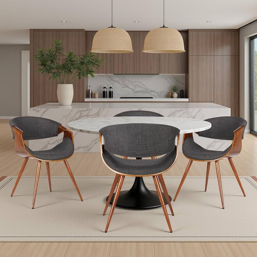 Armen Living Butterfly Mid-Century Dining Chair in Walnut Finish and Charcoal Fabric - Set of 4 | Amazon (US)