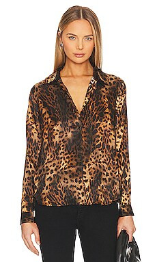 L'AGENCE Tyler Shirt in Brown Multi Oil Leopard from Revolve.com | Revolve Clothing (Global)