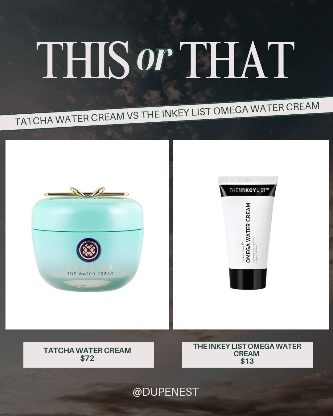 Tatcha Water Cream VS The Inkey List Omega Water Cream95% SIMILARITY SCORE 

#LTKBeauty #LTKSaleAlert #LTKFindsUnder50