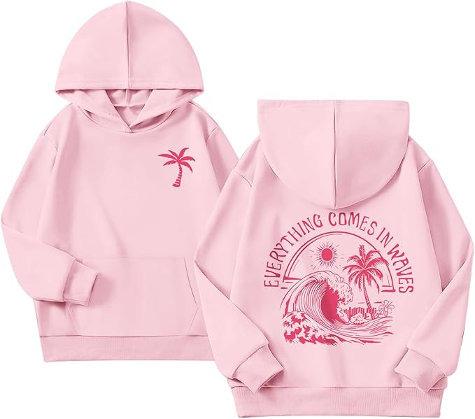 KIEKIECOO Girls Palm Graphic Hoodie Beach Cute Hoodies With Pocket Kids Preppy Sweatshirt Ocean P... | Amazon (US)