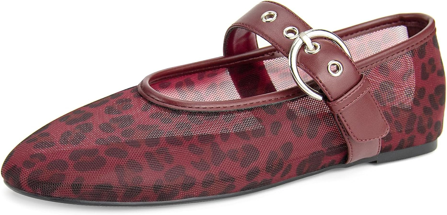 Gothictor Women's Mesh Ballet Flats Round Toe Leopard Mary Jane Shoes Women | Amazon (US)