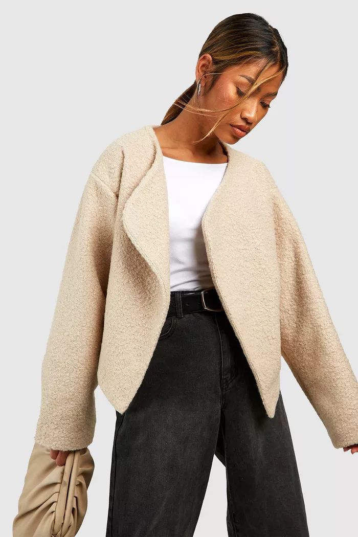 Textured Wool Look Collarless Jacket | Boohoo.com (UK & IE)