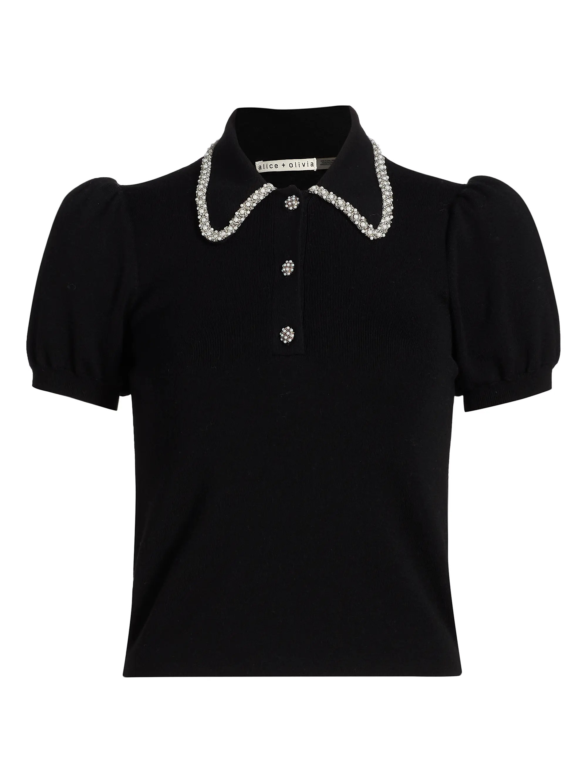 Alice + Olivia Ramona Imitation Pearl- &amp; Crystal-Embellished Polo Sweater | Saks Fifth Avenue | Saks Fifth Avenue