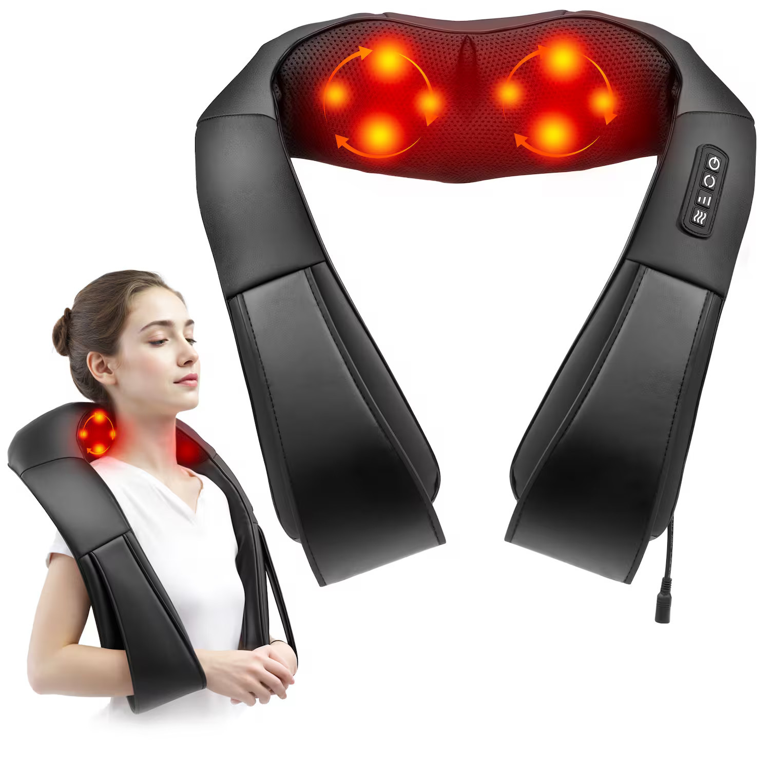 Sugift - Shiatsu Neck and Shoulder Massager with Heat, 8 Deep-Kneading Nodes - Black | Best Buy U.S.