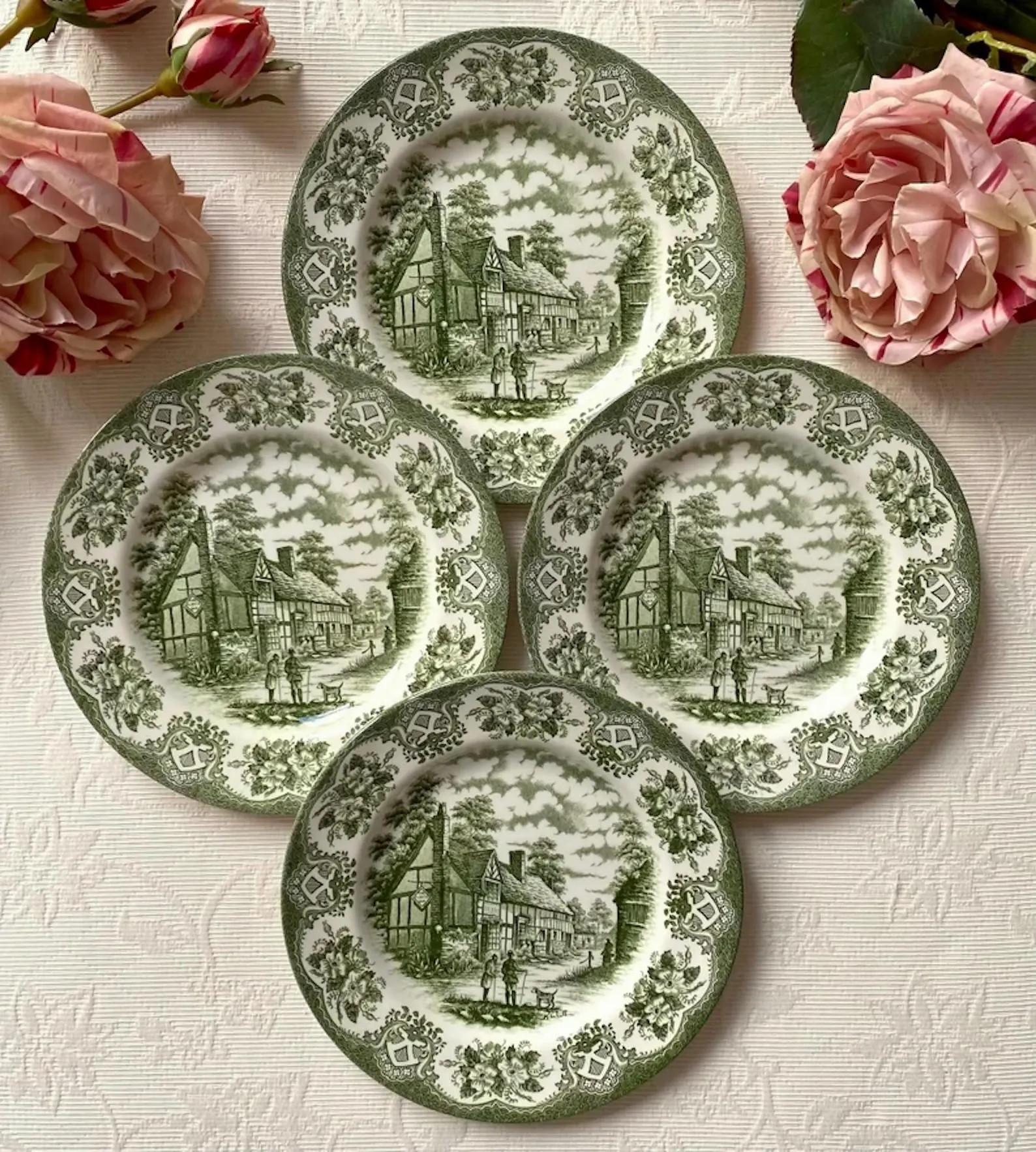 Price is for 1 Plate. Green Old Inns Series Ironstone Staffordshire. English Fajance. Rare 17 cm ... | Etsy (Global)