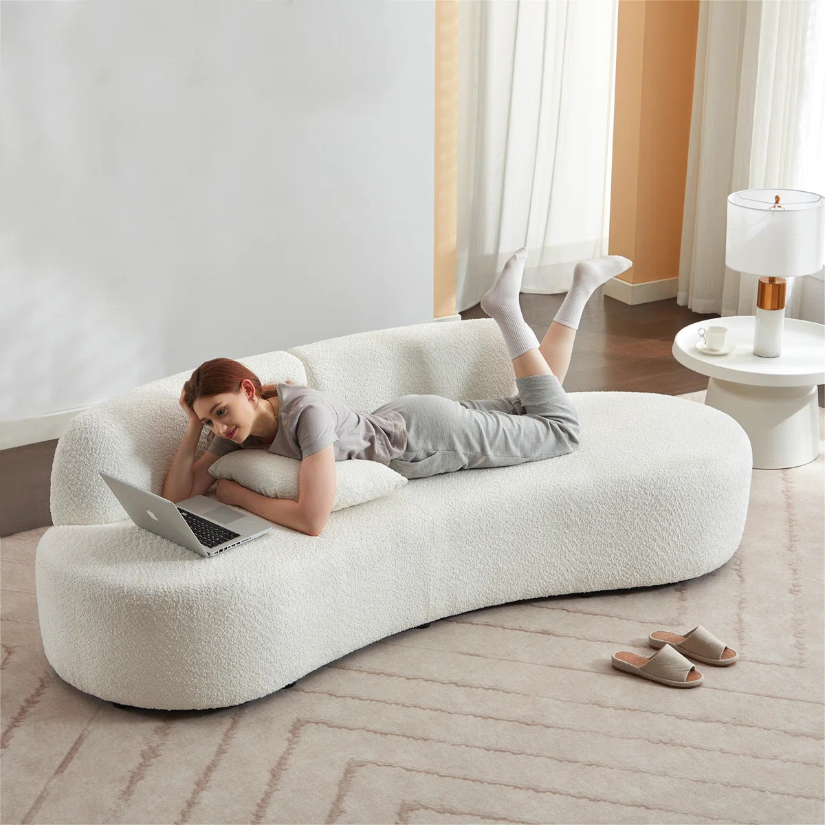 Wrought Studio™ Castillon 91" Modern Curved Upholstered Sofa with Pillows & Reviews | Wayfair | Wayfair North America