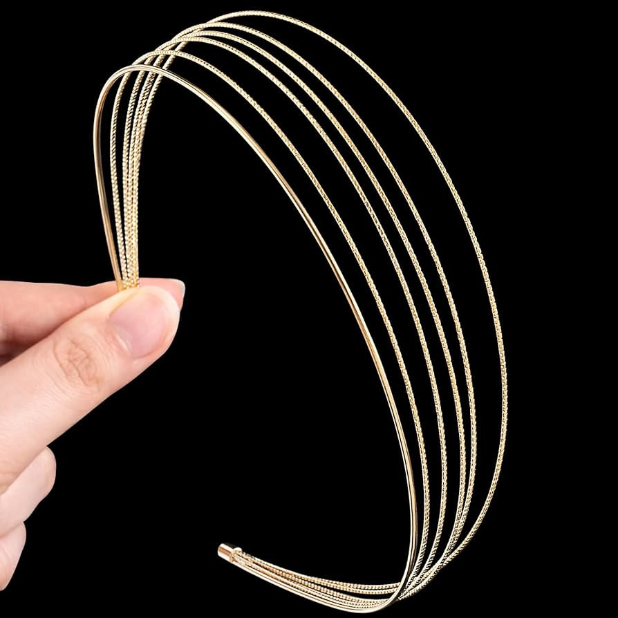 Metal Headbands for Women，Multi Layers Gold Headbands,Fashion Thin Headband Layered Gold Hair A... | Amazon (US)