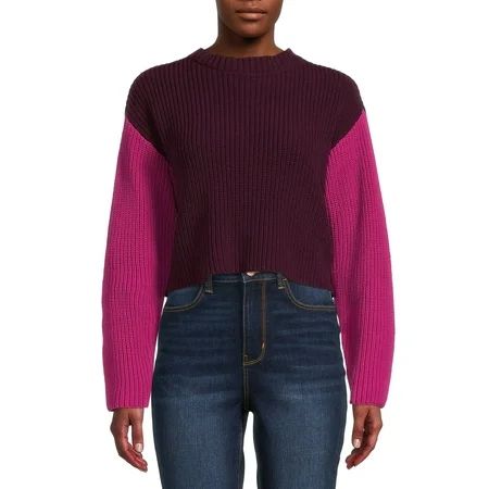 Kendall + Kylie Juniors Colorblocked Shaker Mock Neck Sweater | Walmart (US)