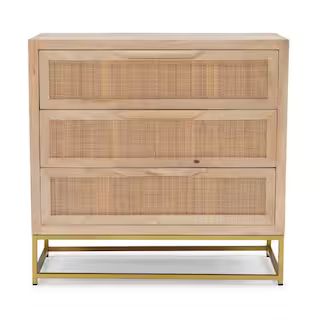 3-Drawers Bilson Natural with Gold Base Rattan Cabinet | The Home Depot