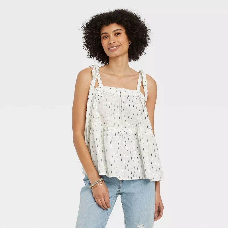Women's Tie-Strap Tiered Tank Top - Universal Thread™ White Dash | Target