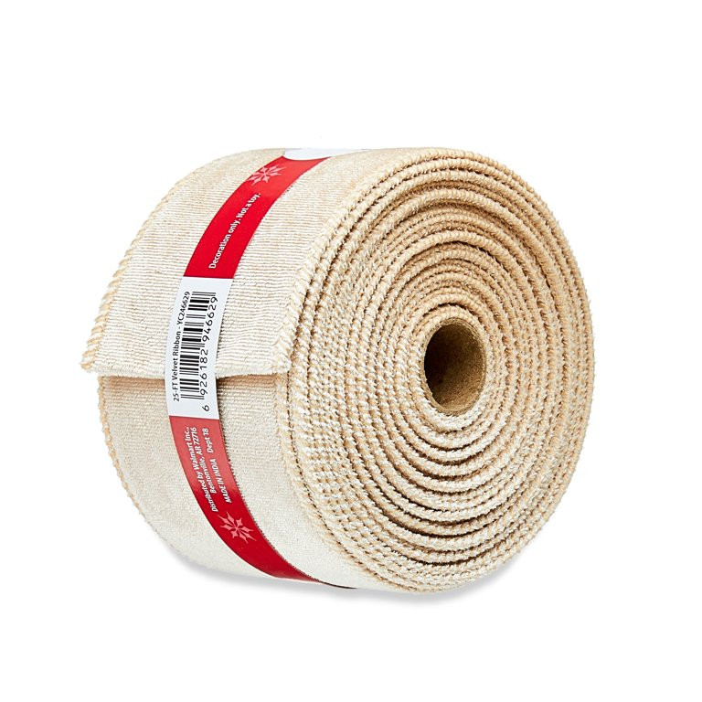 Champagne Gold Velvet Christmas Ribbon, 2.5 in x 25 ft, by Holiday Time | Walmart (US)