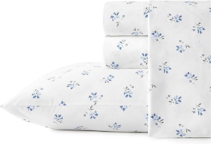 Stone Cottage - King Sheets, Cotton Percale Bedding Set, Crisp & Cool Home Decor (Blue Sketchy Di... | Amazon (US)