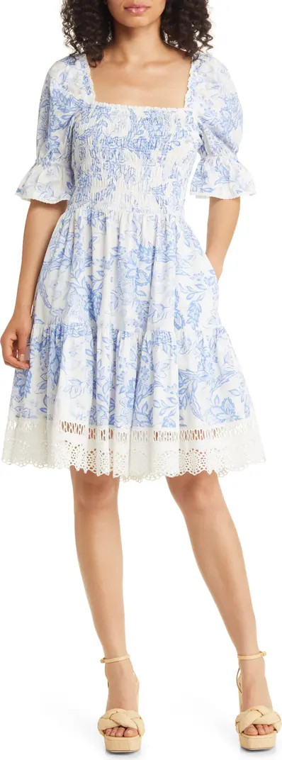 Floral Print Lace Puff Sleeve Cotton Dress | Nordstrom