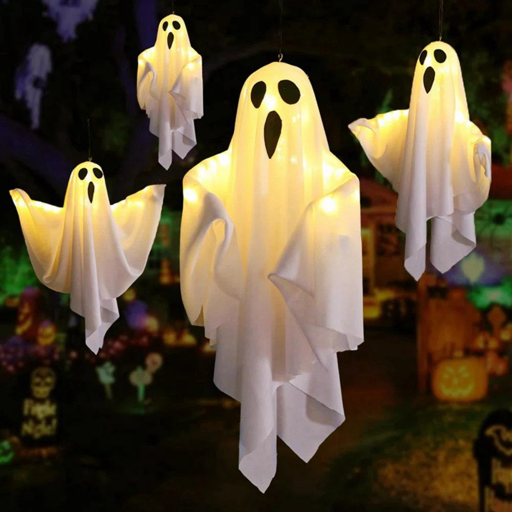 4pcs Halloween LED Ghost Light Decorations, 3 Light Modes Hanging Illuminated Ghosts, Indoor Outd... | Wayfair North America