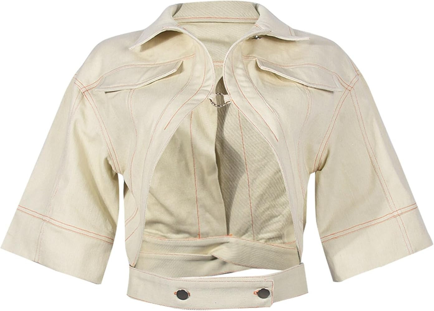 Casual Cropped Jacket Women Fall Fashion Short Sleeve Lace-up Coat Trendy Hollow Out Women's Clot... | Amazon (US)