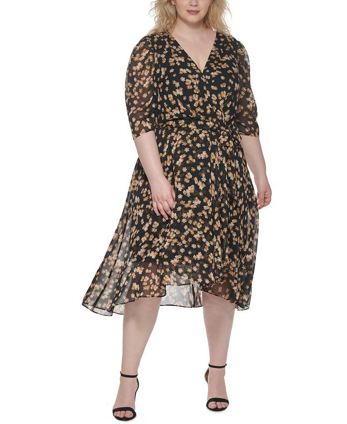 Tommy Hilfiger Plus Size Floral Chiffon Midi Dress & Reviews - Dresses - Plus Sizes - Macy's | Macys (US)