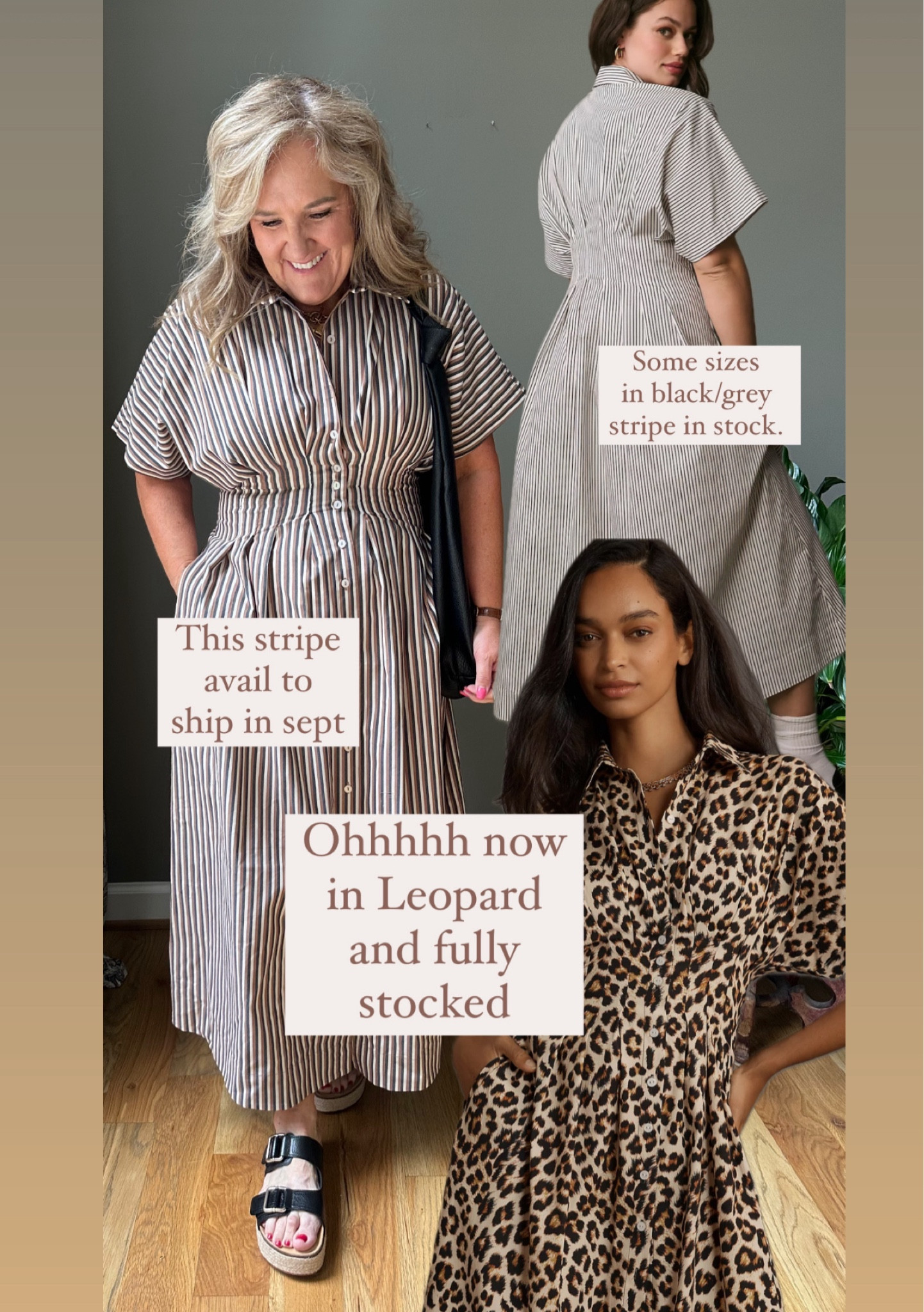 The tobie dress at Anthro is a top rated dress! And now available in cheetah leopard print! Fully stocked. 

The grey/light black is limited for immediate delivery. The tan stripe you can order for delivery in September. I’d say it’s tts. 

Striped dress Anthropologie dress 

#LTKMidsize #LTKBacktoSchool #LTKOver40