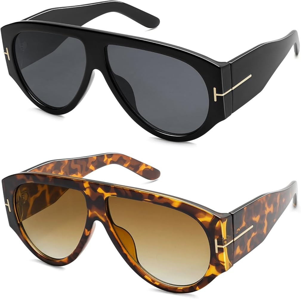 HERJOUR Oversized Retro Aviator Sunglasses Womens Mens 70s Classic Vintage Sun Glasses AR82227 | Amazon (US)