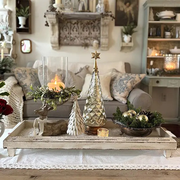 Distressed Farmhouse Footed Tray | Antique Farm House