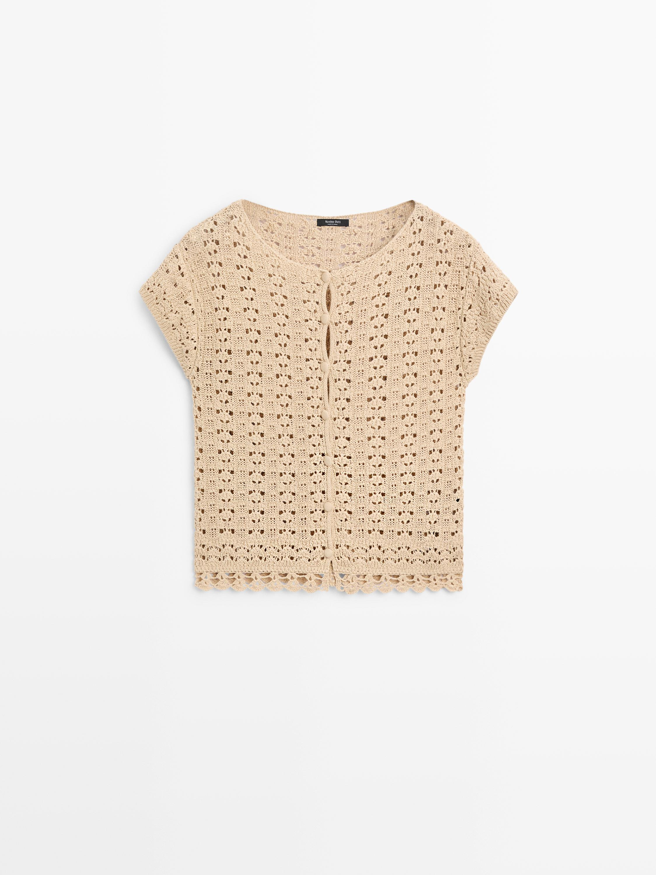 Kurzarm-Cardigan mit H\u00e4kelstrick | Massimo Dutti DE