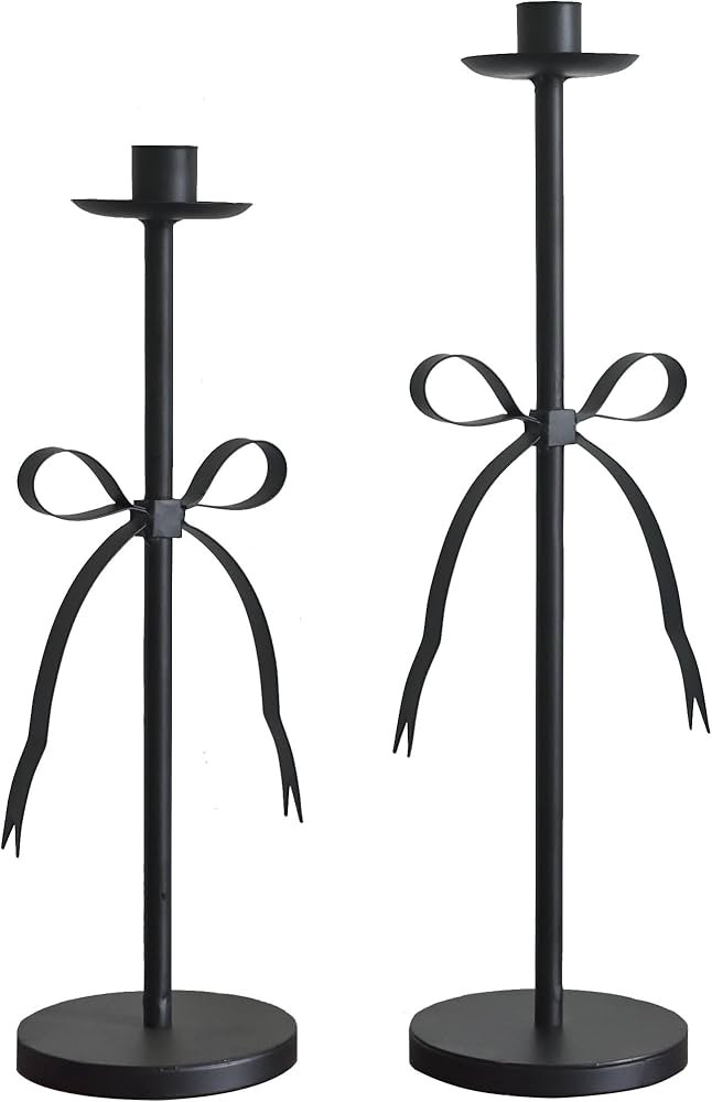 Black Bow Taper Candle Holders, Set of 2 Candle Stick Holders Set, Modern Decorative Centerpiece ... | Amazon (US)