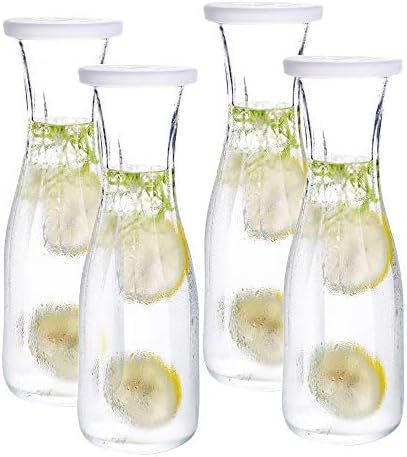 Kingrol 4 Pack Glass Pitchers, 34 oz Narrow Neck Glass Carafes for Water, Juicing, Iced Tea, Beve... | Amazon (US)