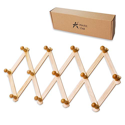 Prairie Star Wooden Wall Hanger Expandable Coat Rack Accordion Design 13 Peg Hooks Storage Caps,Purs | Amazon (US)