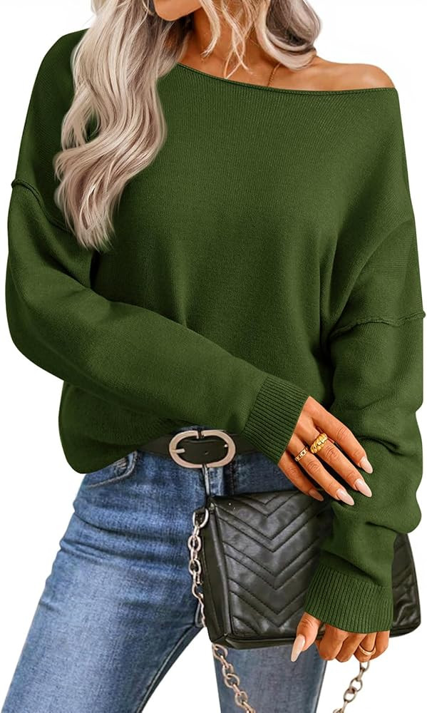 Saodimallsu Womens Off The Shoulder Sweater Boat Neck Batwing Sleeve Knit Pullover 2025 Cute Casu... | Amazon (US)