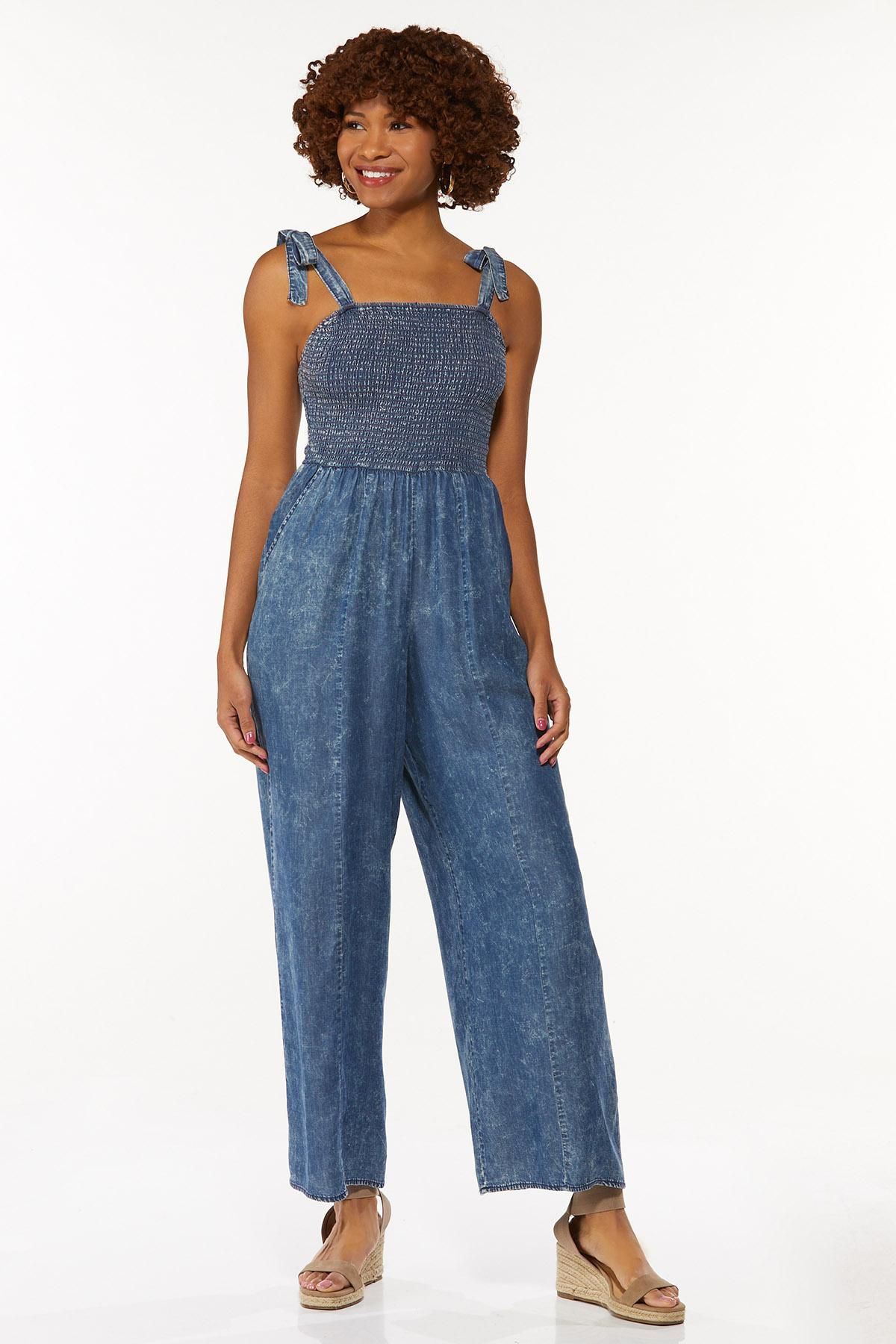 Smocked Chambray Jumpsuit | Cato Fashions