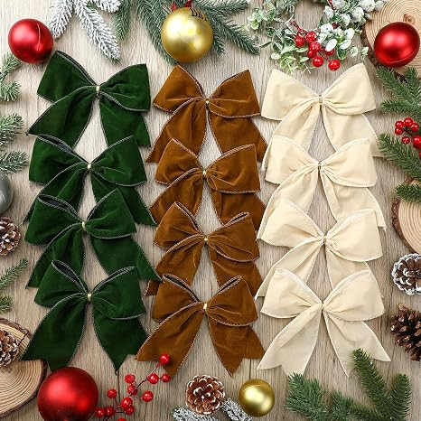 Janinka 12 Pcs Christmas Velvet Bows 6 Inch Rustic Wreath Gift Bows Vintage Xmas Velvet Ribbon Bo... | Amazon (US)