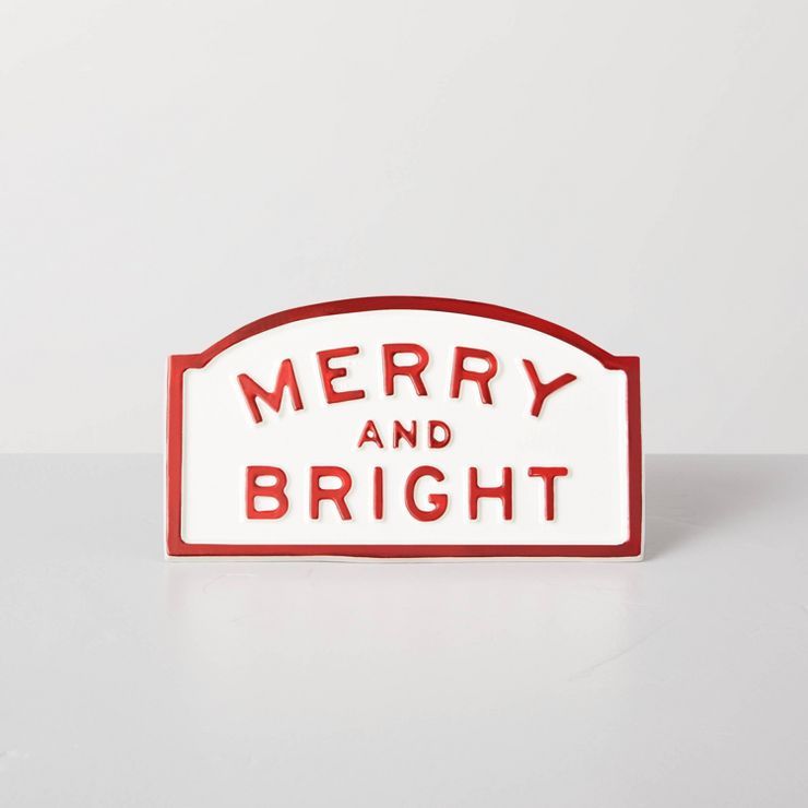 Merry & Bright Sign with Stand Cream/Red - Hearth & Hand™ with Magnolia | Target