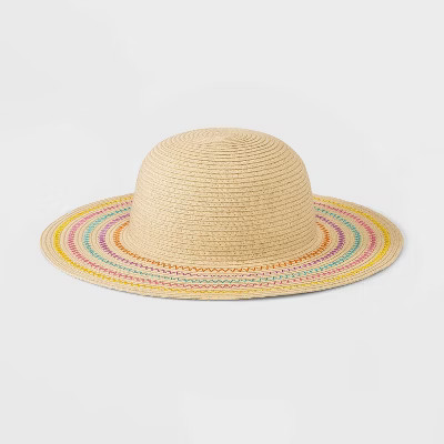 Girls' Straw Striped Floppy Hat - Cat & Jack™ Tan | Target