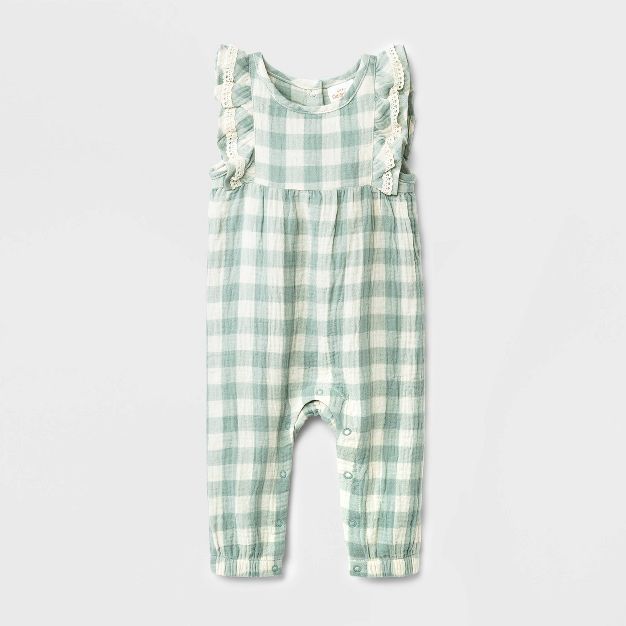 Baby Girls' Gingham Gauze Long Leg Romper - Cat & Jack™ Mint Green | Target