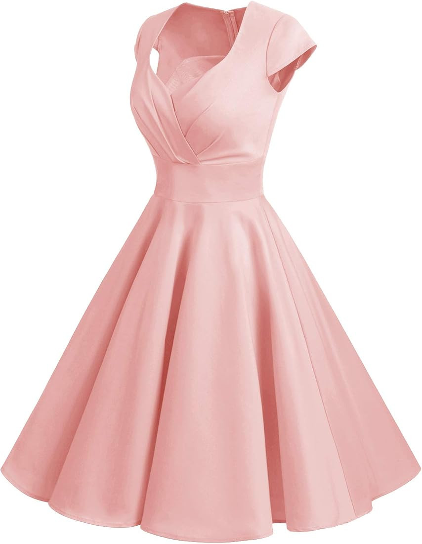 Women's 50s 60s A Line Rockabilly Dress Cap Sleeve Vintage Swing Party Dress | Amazon (UK)