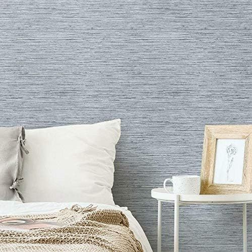RoomMates RMK11561WP Blue and Gray Faux Grasscloth Non-Textured Peel and Stick Wallpaper | Amazon (US)