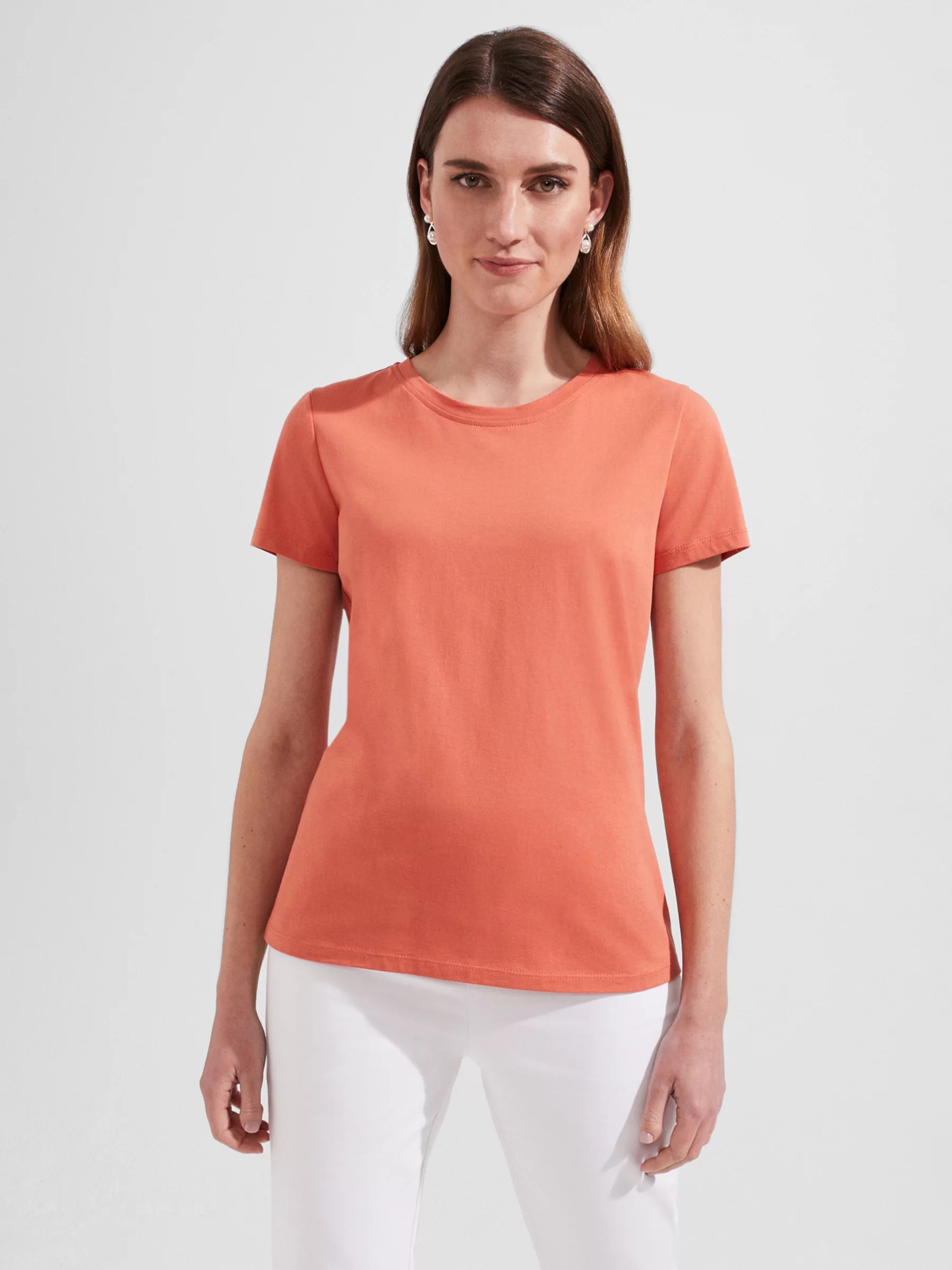 Hobbs Pixie Plain Cotton T-Shirt, Deep Apricot | John Lewis (UK)