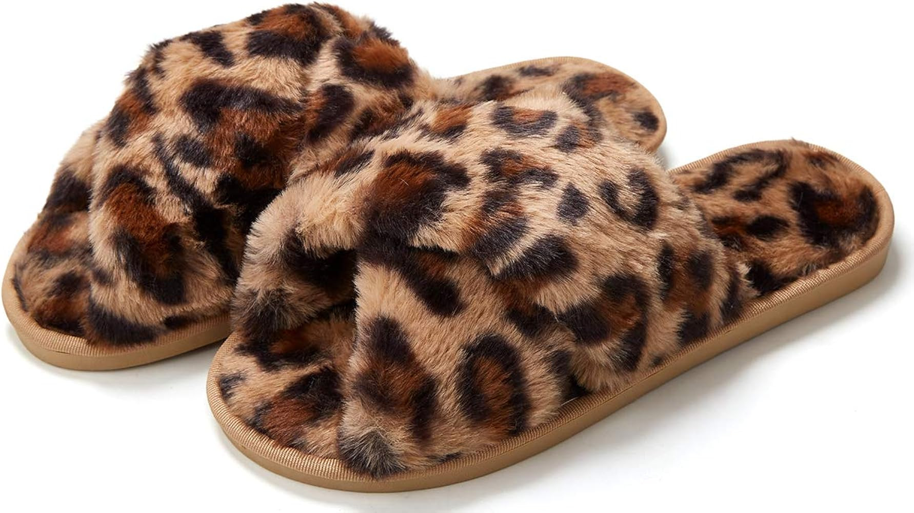 Solyinne Women's Tie-dye Leopard Print Cross Band Soft Plush Fleece House Indoor or Outdoor Slippers | Amazon (US)
