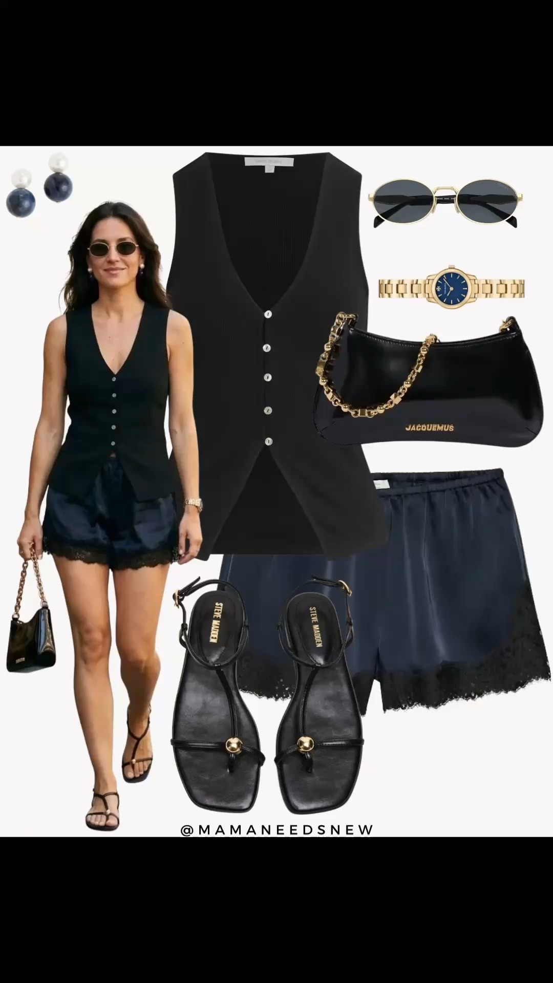 A late spring to early summer outfit with a vest top, lace trim satin shorts, shoulder bag & sandals 💙🖤

#LTKootd #LTKSeasonal #LTKSaleAlert