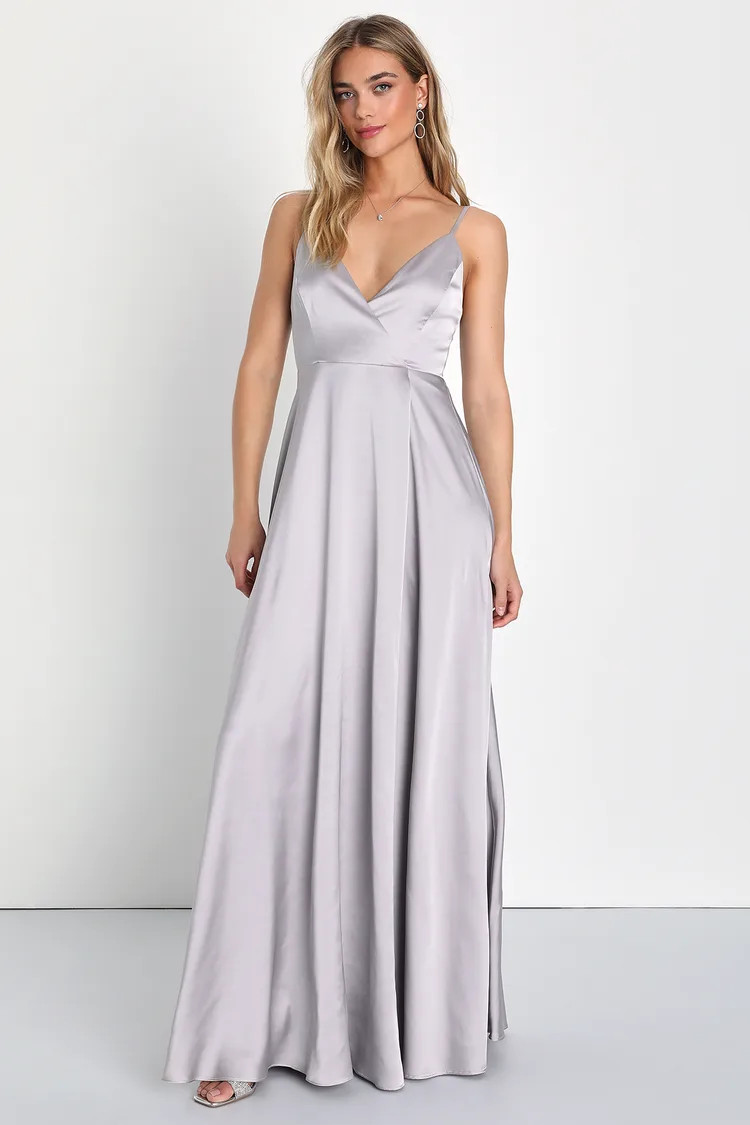 Ode To Love Silver Satin Maxi Dress | Lulus