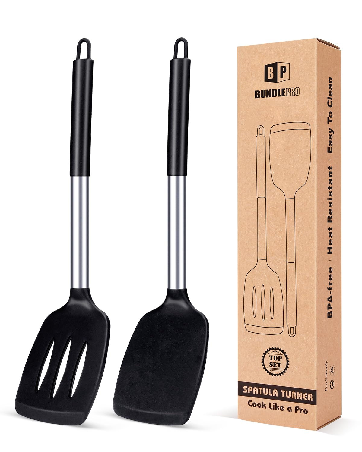 Pack of 2 Silicone Solid Turner, Non Stick Slotted Kitchen Spatulas, High Heat Resistant BPA Free... | Amazon (US)