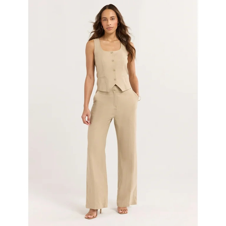 Sofia Jeans Women's Linen Blend Fitted Vest, Sizes XS-XXXL | Walmart (US)