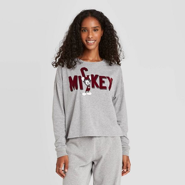 Women's Disney Mickey Letters Graphic Sweatshirt - Gray | Target
