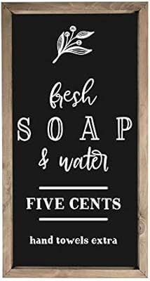 Fresh Soap And Water Framed Rustic Wood Farmhouse Wall Sign 10x19 | Amazon (US)