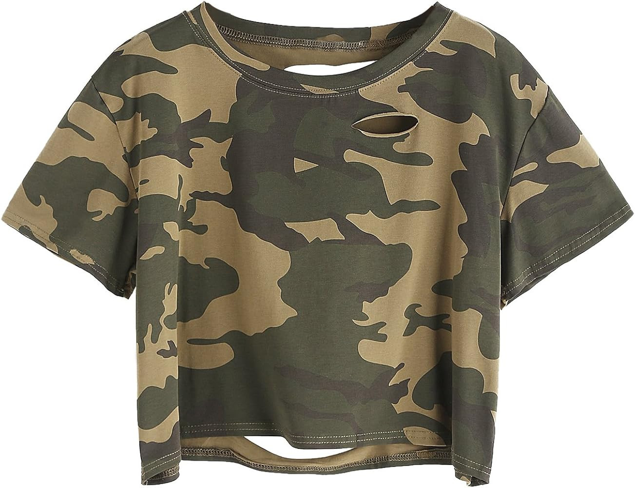 SweatyRocks Women's Summer Short Sleeve T Shirts Distressed Ripped Crop Tops | Amazon (US)